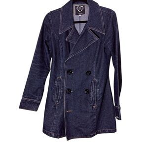 XOXO Vintage Dark Blue Double Breasted Denim Cotton Nautical Peacoat Jacket sz M